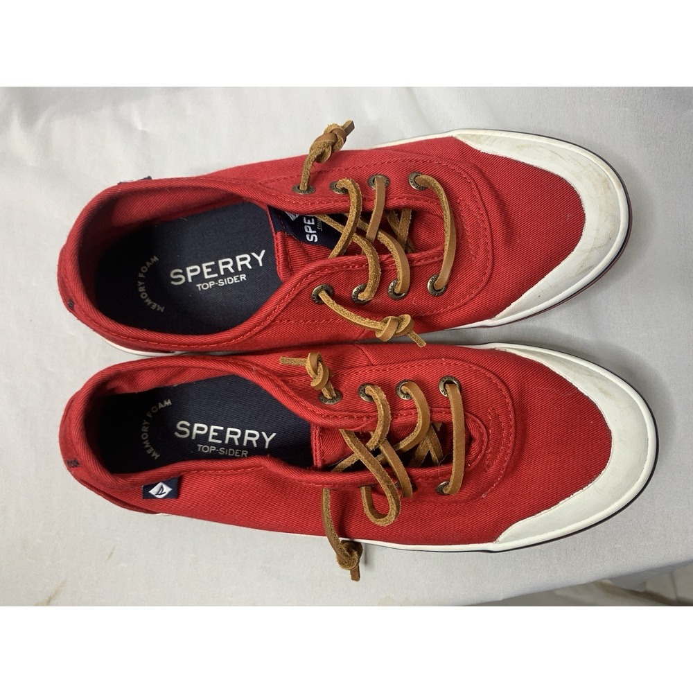 Women's Sz 6 Sperry Top Sider Memory Foam Loafers Red & White‎ Slip On Shoes - Picture 2 of 6
